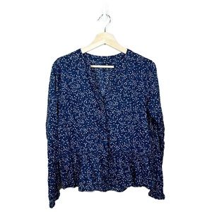 Gap Navy Floral Peplum Button Blouse Size Medium